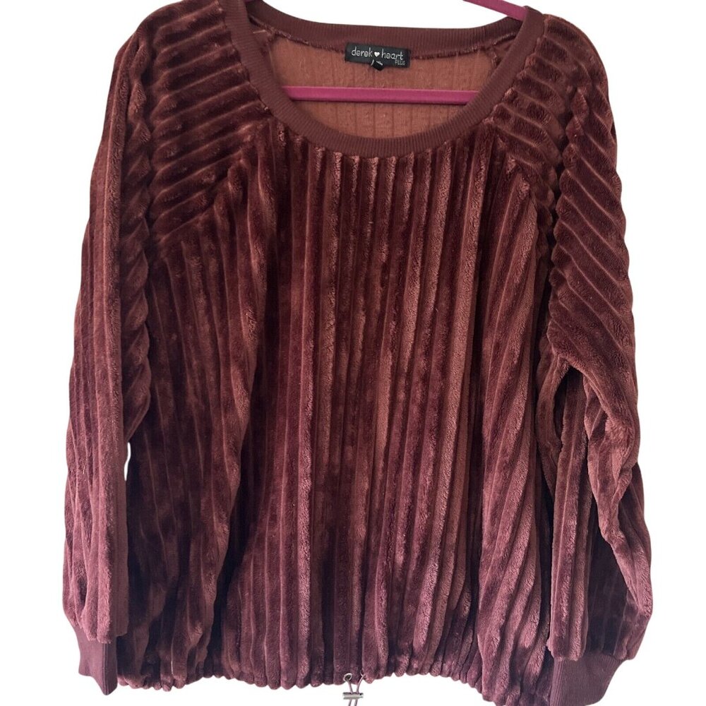 Derek Heart Women’s Size 2X Ribbed Chenille Riund Neck Knit Sweater Draw String